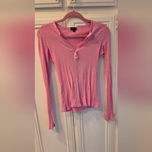 Shameless Women's Delicate Pink Ribbed Long Sleeve Snap Top ~ Size Small